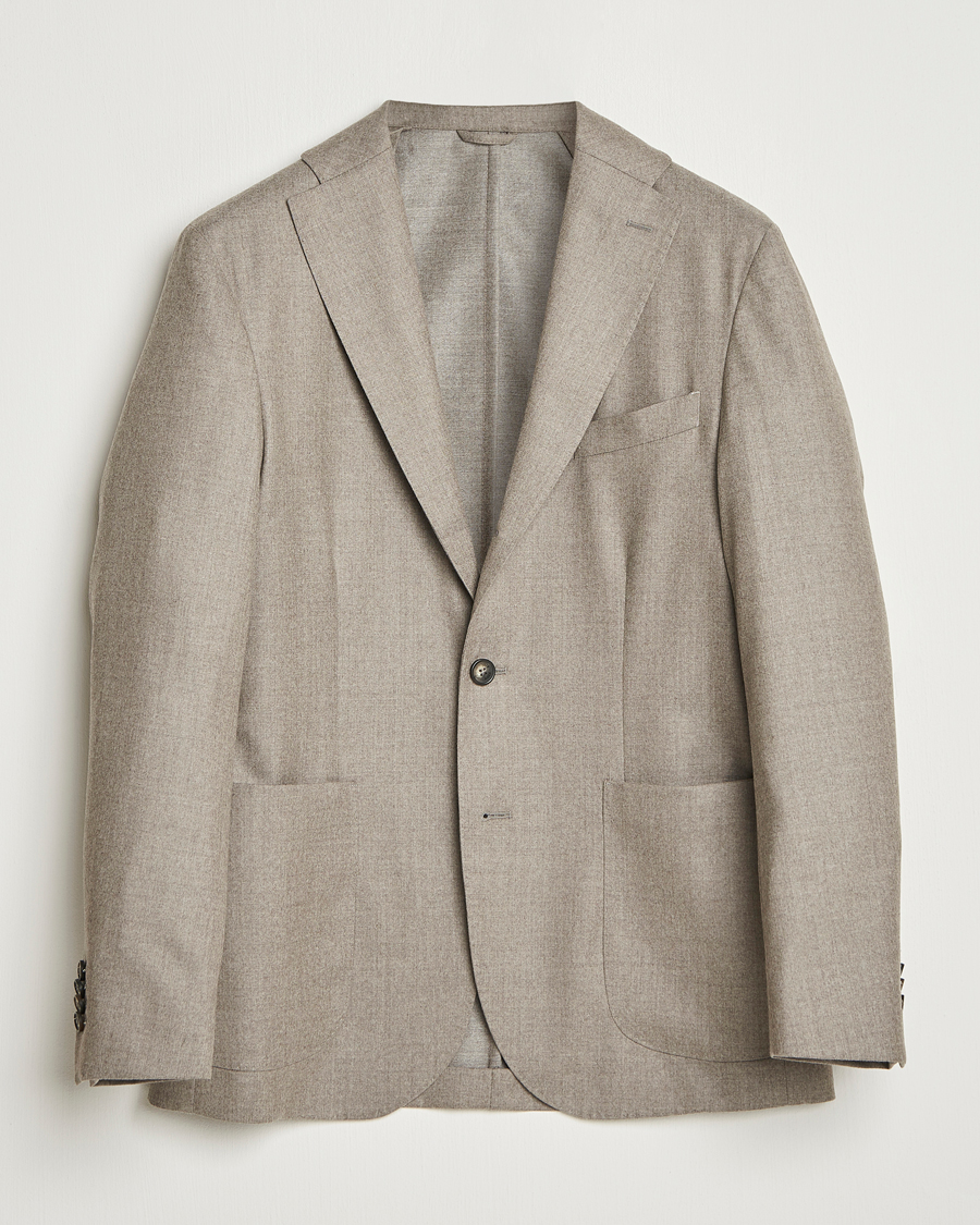 Men | Blazers | Eton | Wool Flannel Patch Pocket Blazer Beige