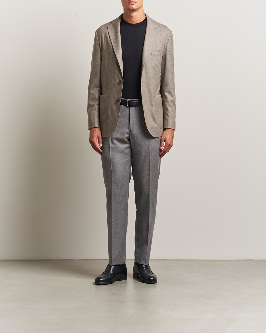 Men | Blazers | Eton | Wool Flannel Patch Pocket Blazer Beige