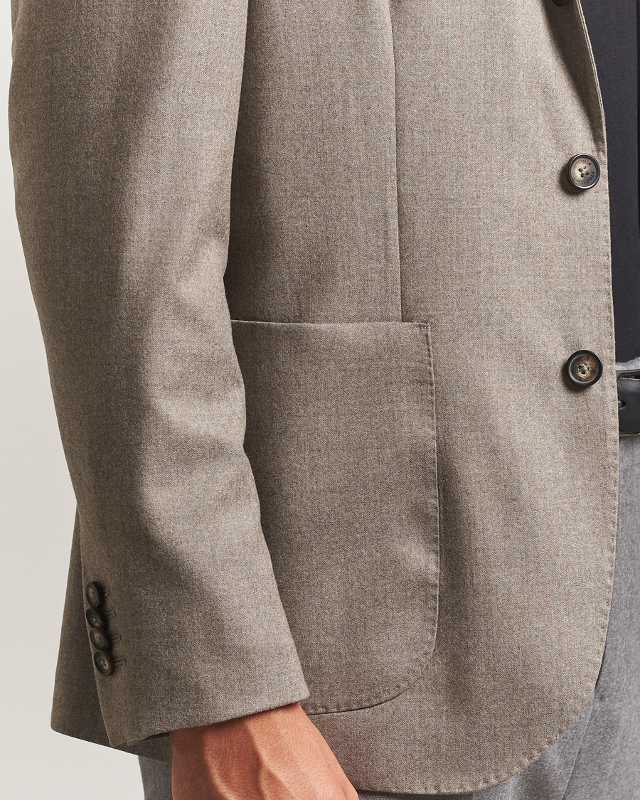 Men | Blazers | Eton | Wool Flannel Patch Pocket Blazer Beige