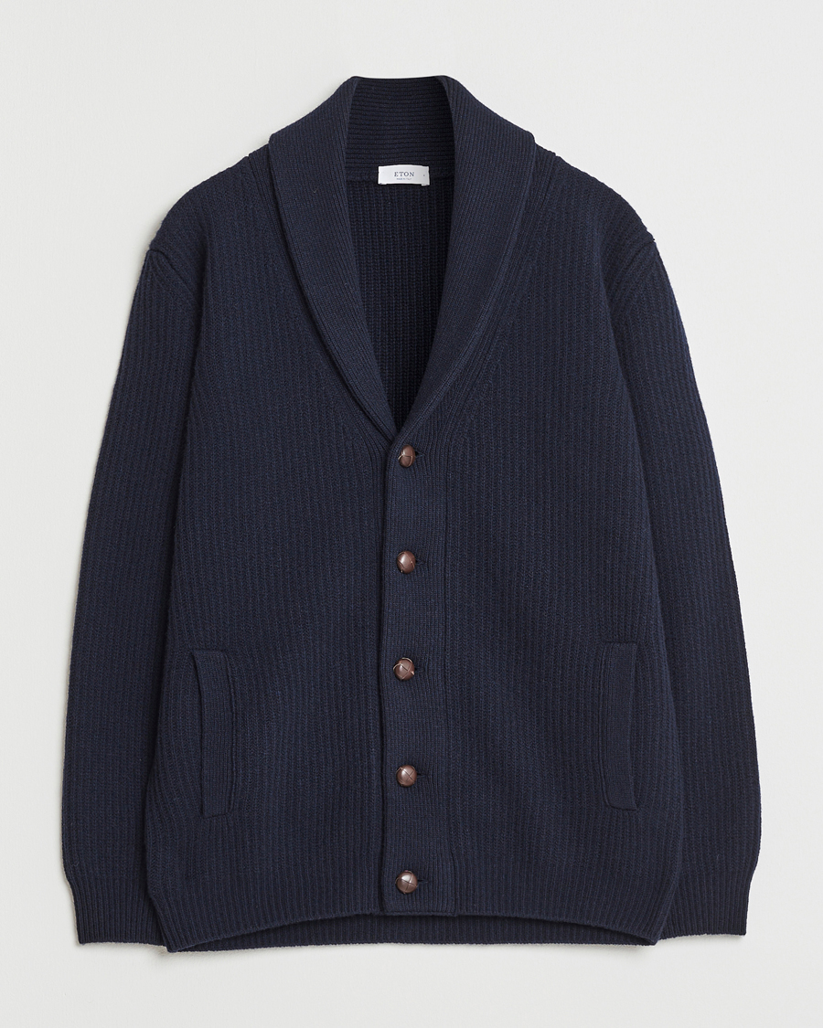 Men | Sweaters & Knitwear | Eton | Wool Knitted Shawl Collar Cardigan Navy