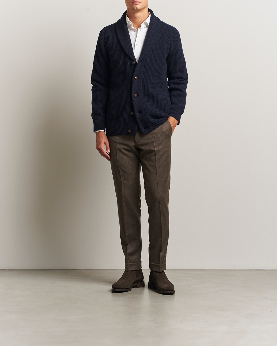 Men | Sweaters & Knitwear | Eton | Wool Knitted Shawl Collar Cardigan Navy