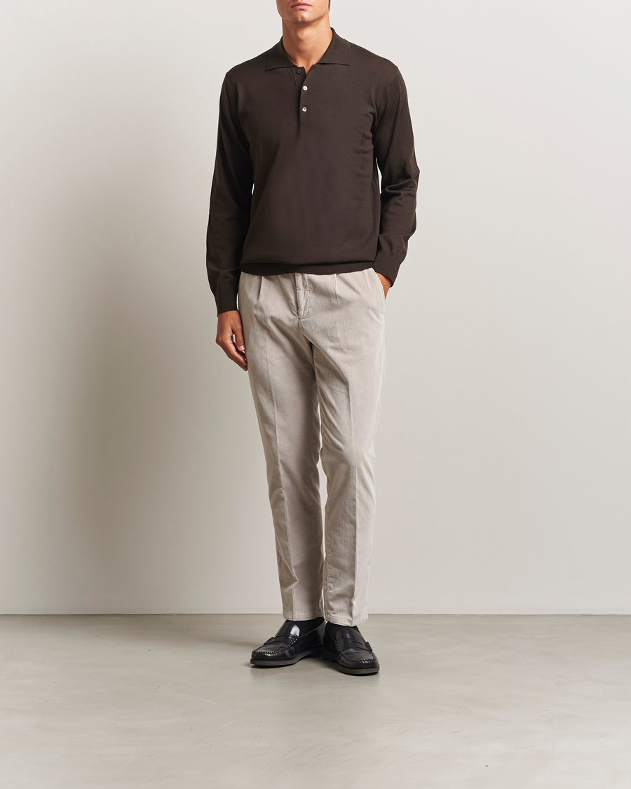 Men | Sweaters & Knitwear | Eton | Merino Knitted Polo Dark Brown