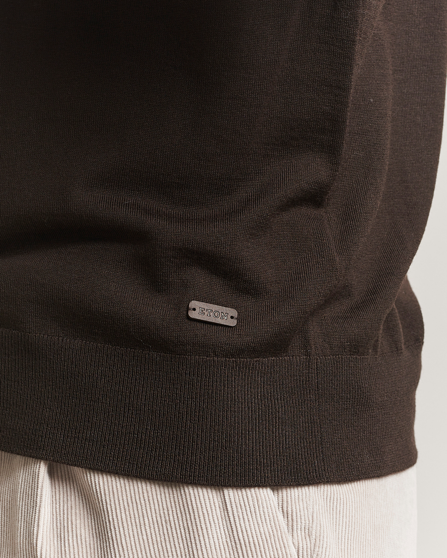 Men | Sweaters & Knitwear | Eton | Merino Knitted Polo Dark Brown