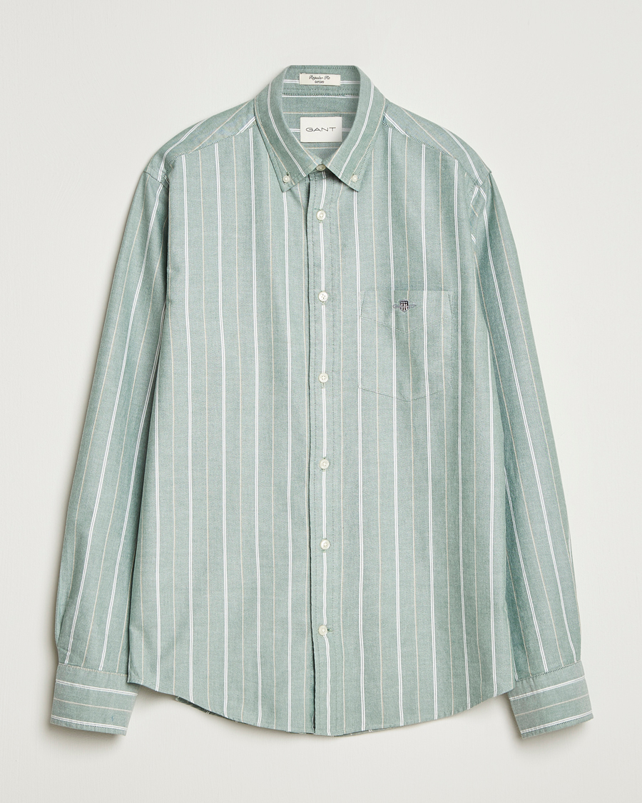 Men | Shirts | GANT | Regular Fit Classic Striped Oxford Shirt Forest Green