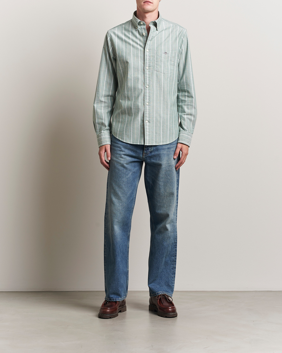 Men | Shirts | GANT | Regular Fit Classic Striped Oxford Shirt Forest Green