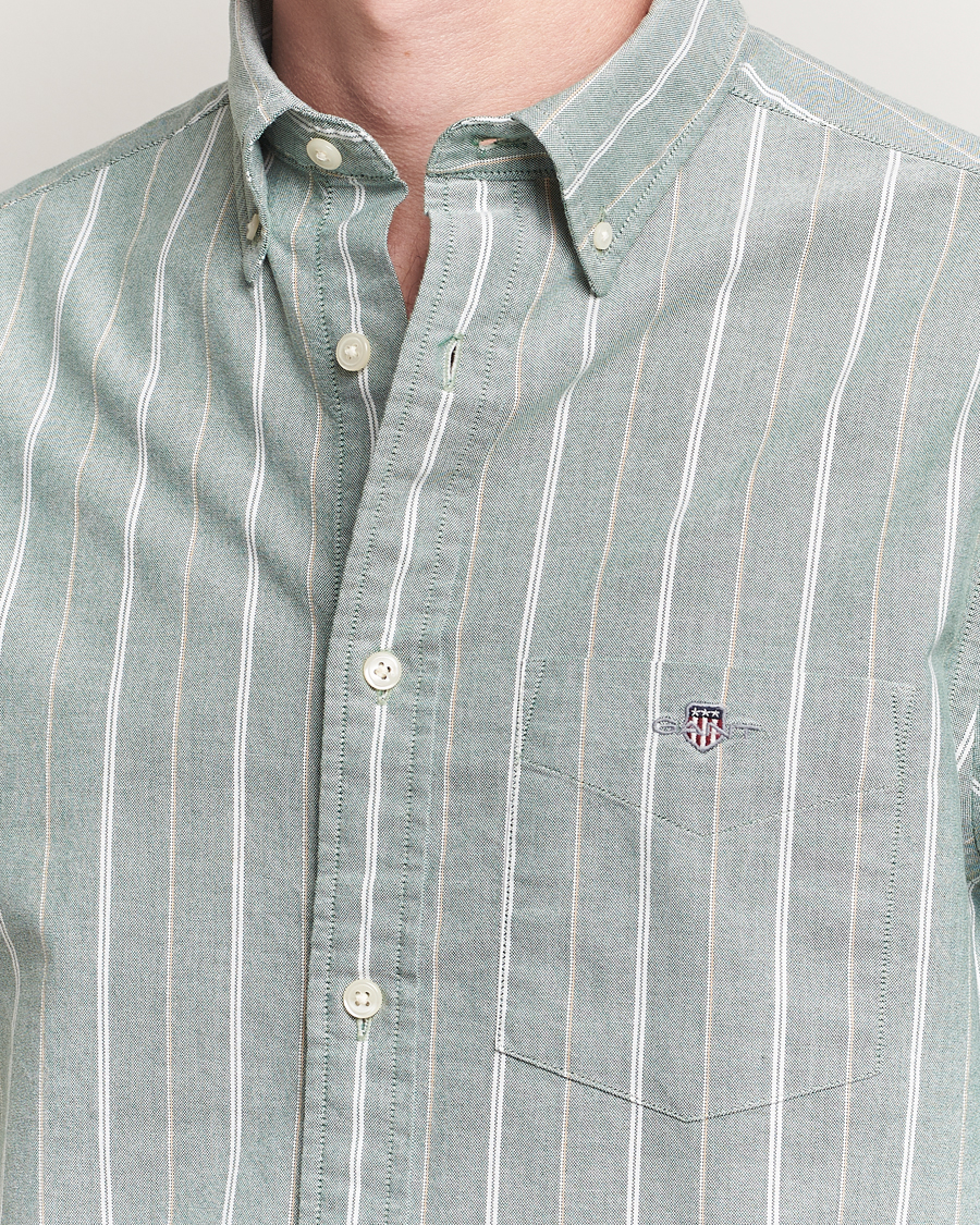 Men | Shirts | GANT | Regular Fit Classic Striped Oxford Shirt Forest Green