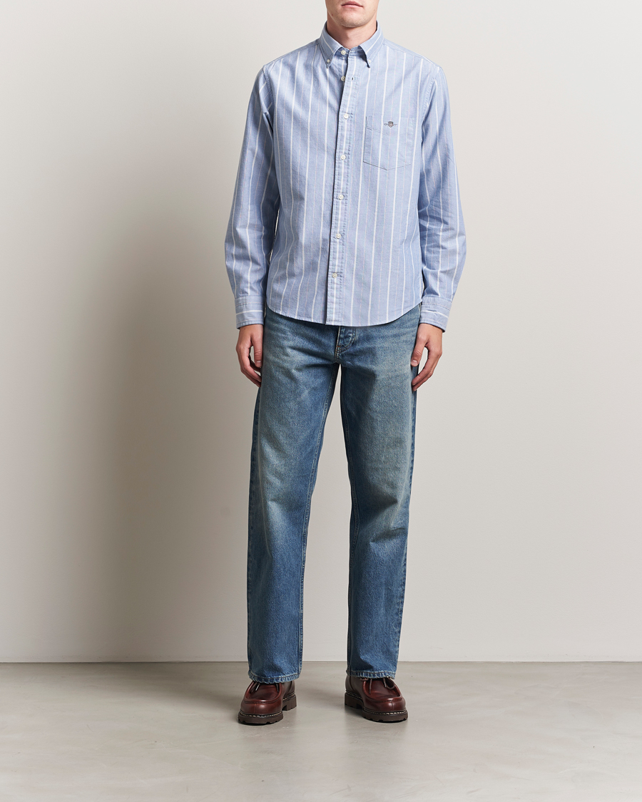 Men | Shirts | GANT | Regular Fit Classic Striped Oxford Shirt Rich Blue
