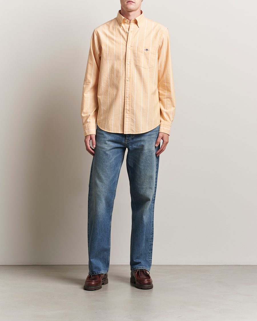 Men | Shirts | GANT | Regular Fit Classic Striped Oxford Shirt Yellow Lichen