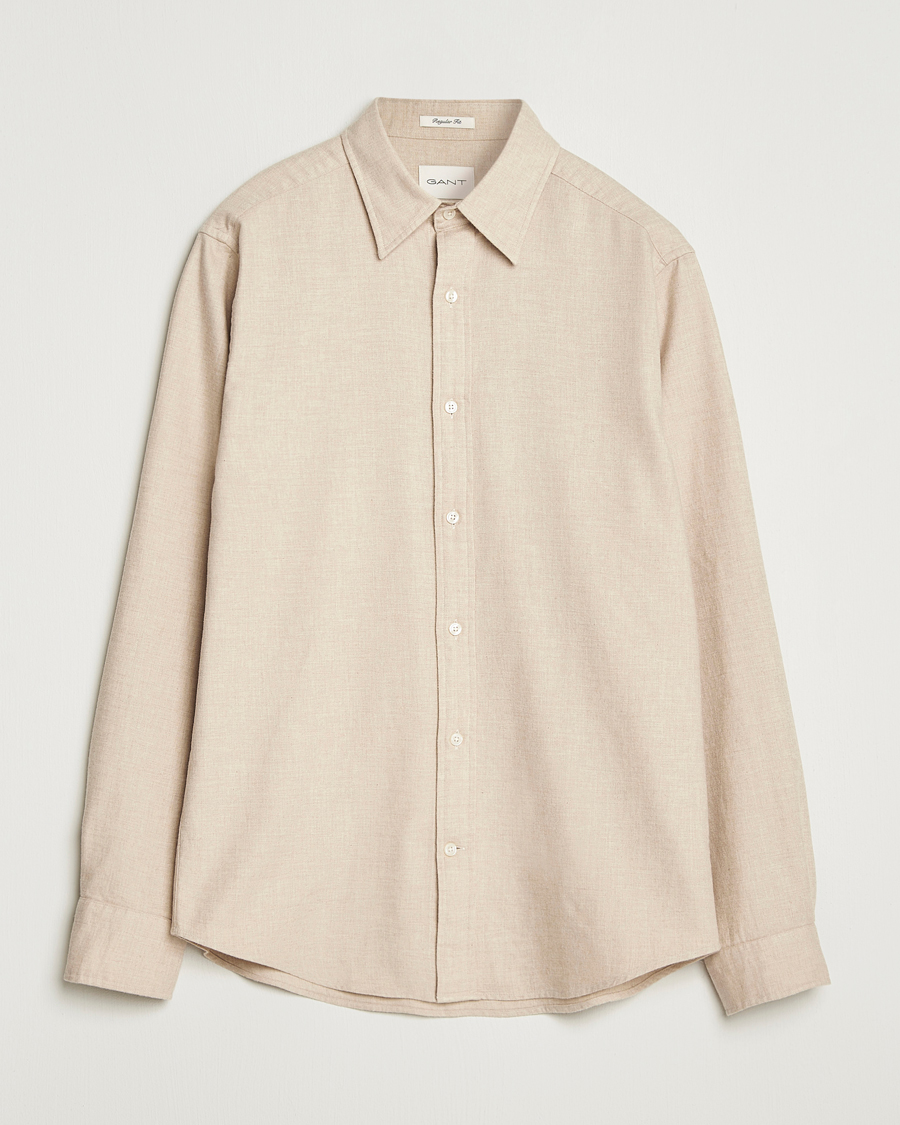 Men | Shirts | GANT | Regular Fit Flannel Shirt Light Beige Melange