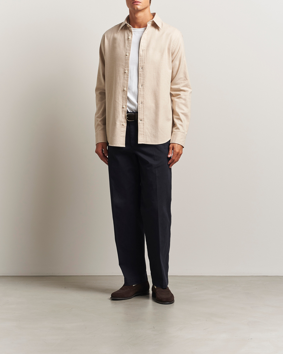 Men | Shirts | GANT | Regular Fit Flannel Shirt Light Beige Melange