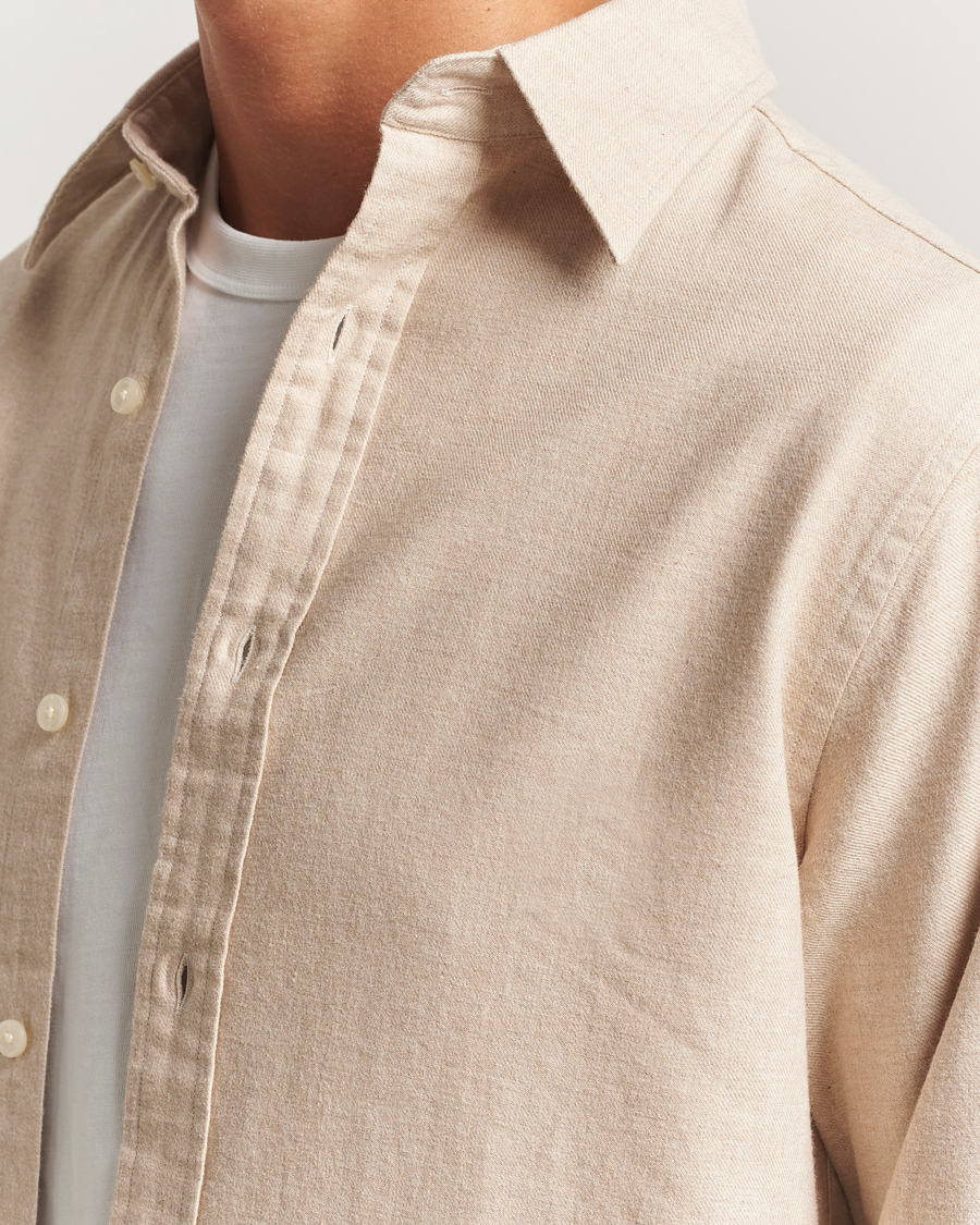 Men | Shirts | GANT | Regular Fit Flannel Shirt Light Beige Melange