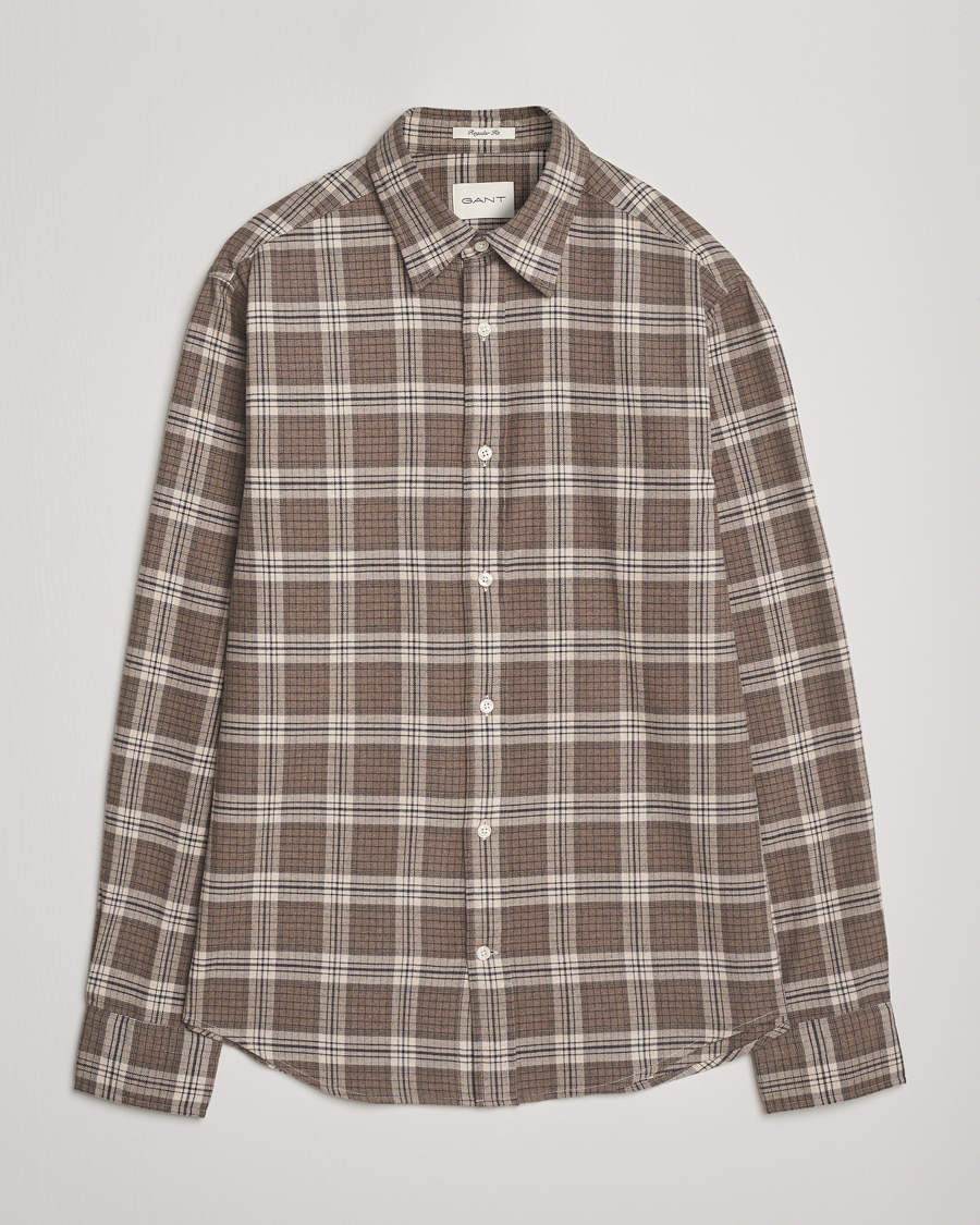 Men | Shirts | GANT | Regular Fit Checked Flannel Shirt Dark Hazelnut Melange