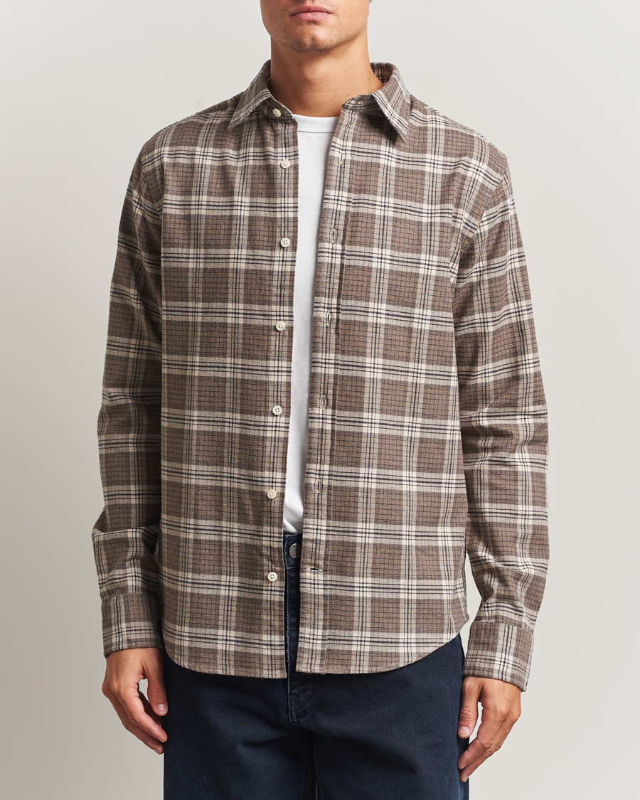 Men | Shirts | GANT | Regular Fit Checked Flannel Shirt Dark Hazelnut Melange