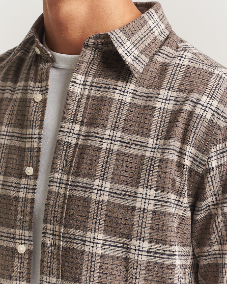 Men | Shirts | GANT | Regular Fit Checked Flannel Shirt Dark Hazelnut Melange