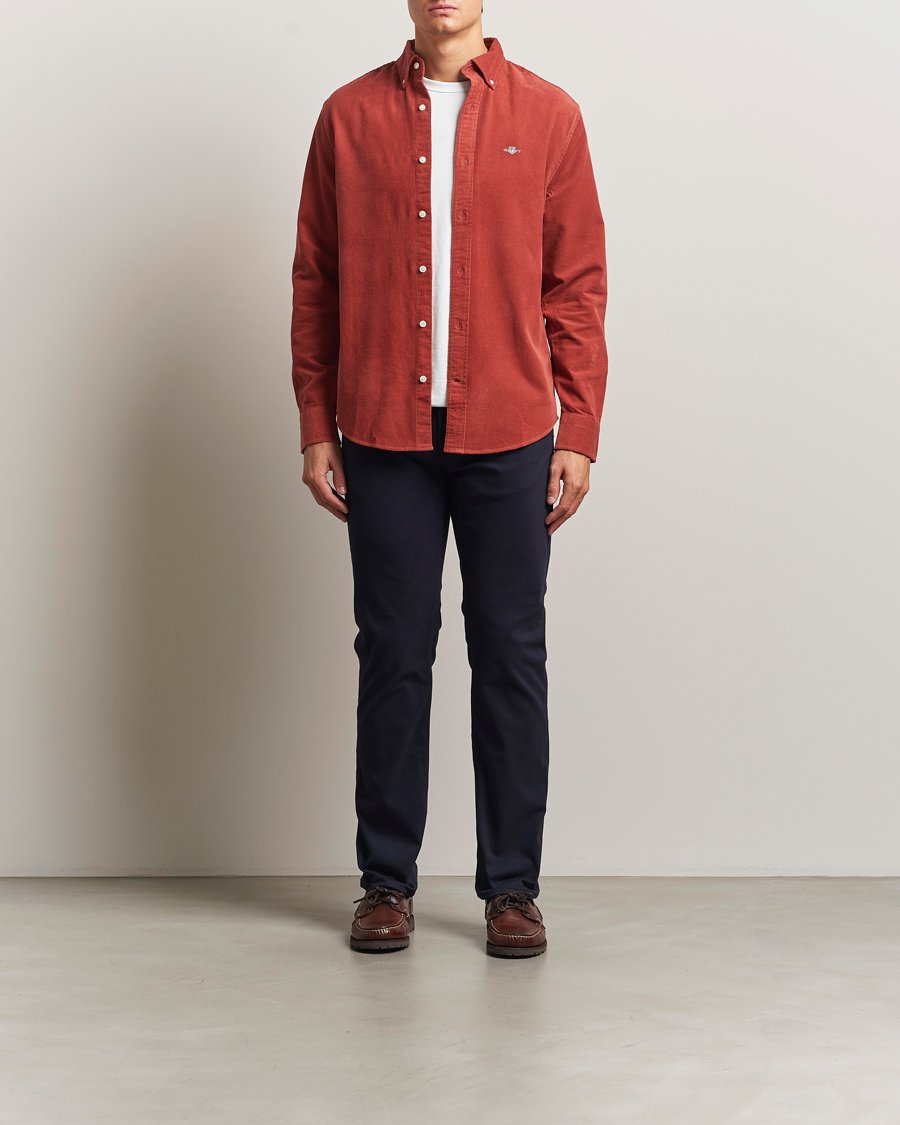 Men | Shirts | GANT | Regular Fit Corduroy Shirt Modern Rust