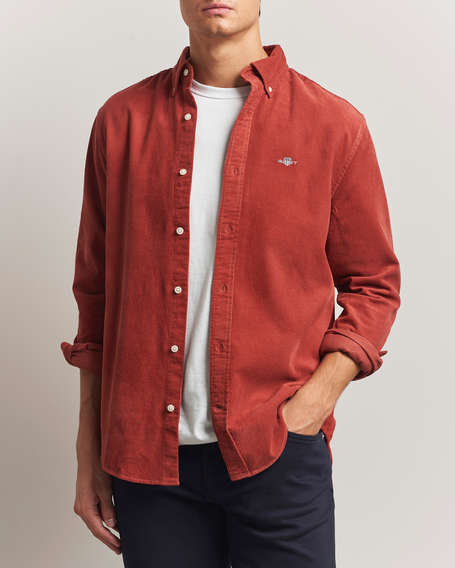 Men | Shirts | GANT | Regular Fit Corduroy Shirt Modern Rust