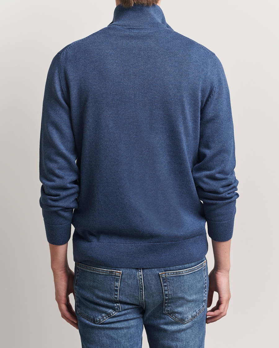 Men | Sweaters & Knitwear | GANT | Casual Cotton Full Zip Dark Jeans Blue Melange