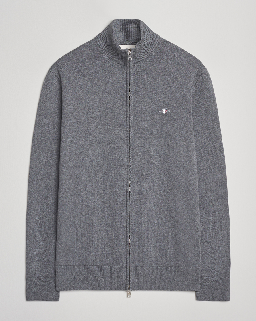 Men | Sweaters & Knitwear | Gant | Casual Cotton Full Zip Dark Grey Melange