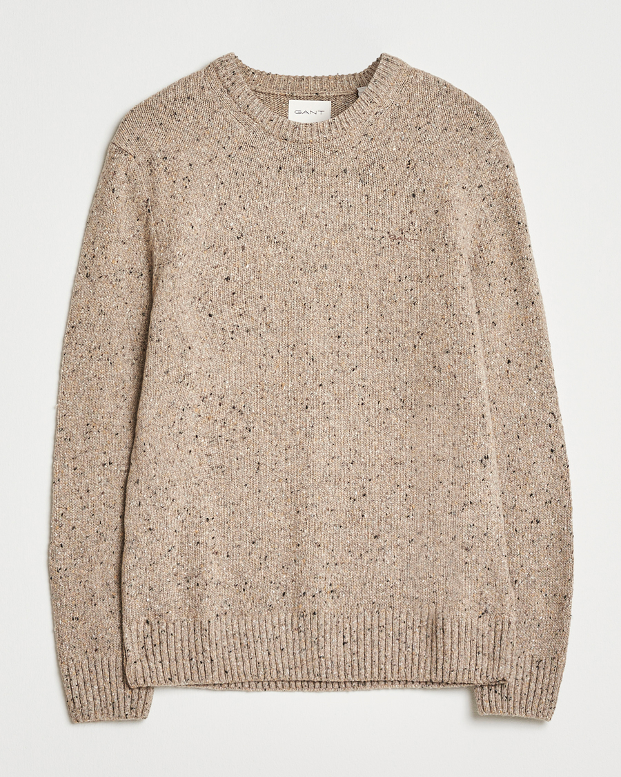 Men | Sweaters & Knitwear | GANT | Neps Wool Crew Neck Sand Melange