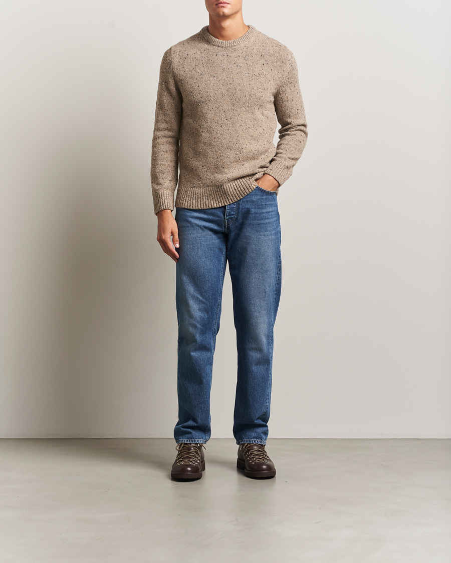 Men | Sweaters & Knitwear | GANT | Neps Wool Crew Neck Sand Melange