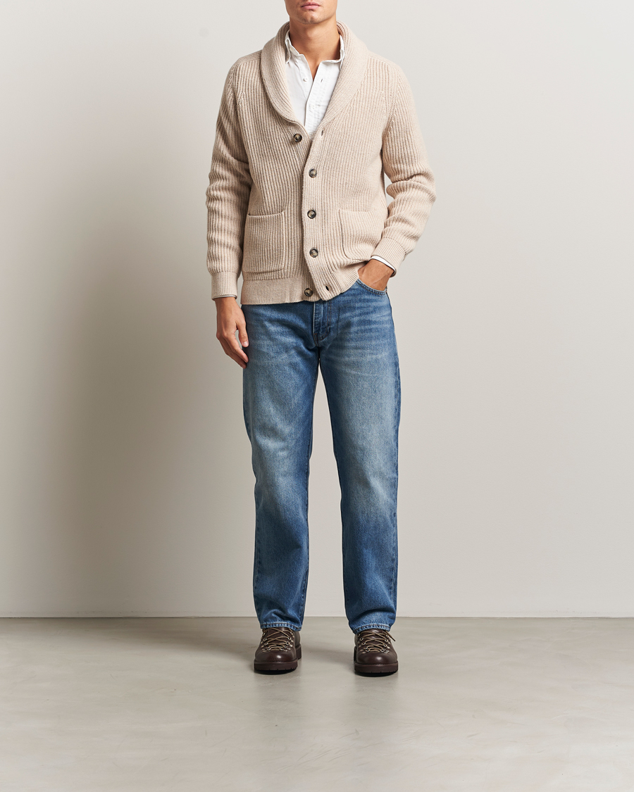 Men | Sweaters & Knitwear | GANT | Wool Knitted Shawl Collar Cardigan Light Beige Melange