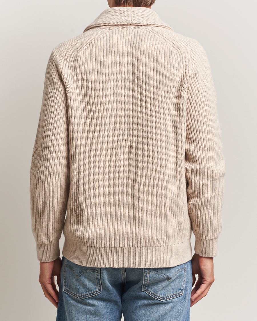 Men | Sweaters & Knitwear | GANT | Wool Knitted Shawl Collar Cardigan Light Beige Melange