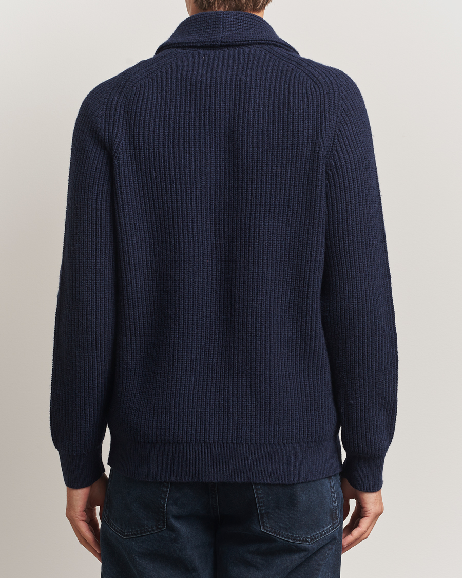 Men | Sweaters & Knitwear | GANT | Wool Knitted Shawl Collar Cardigan Evening Blue