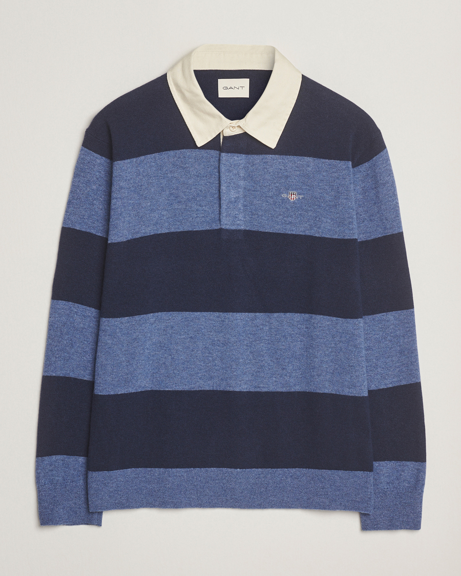 Men | Sweaters & Knitwear | GANT | Extra Fine Lambswool Striped Knitted Rugger Marine