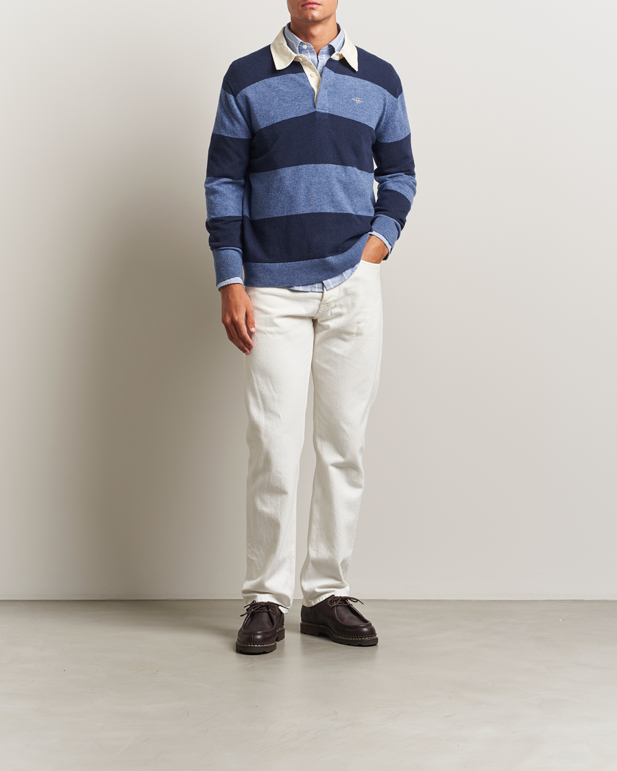 Men | Sweaters & Knitwear | GANT | Extra Fine Lambswool Striped Knitted Rugger Marine
