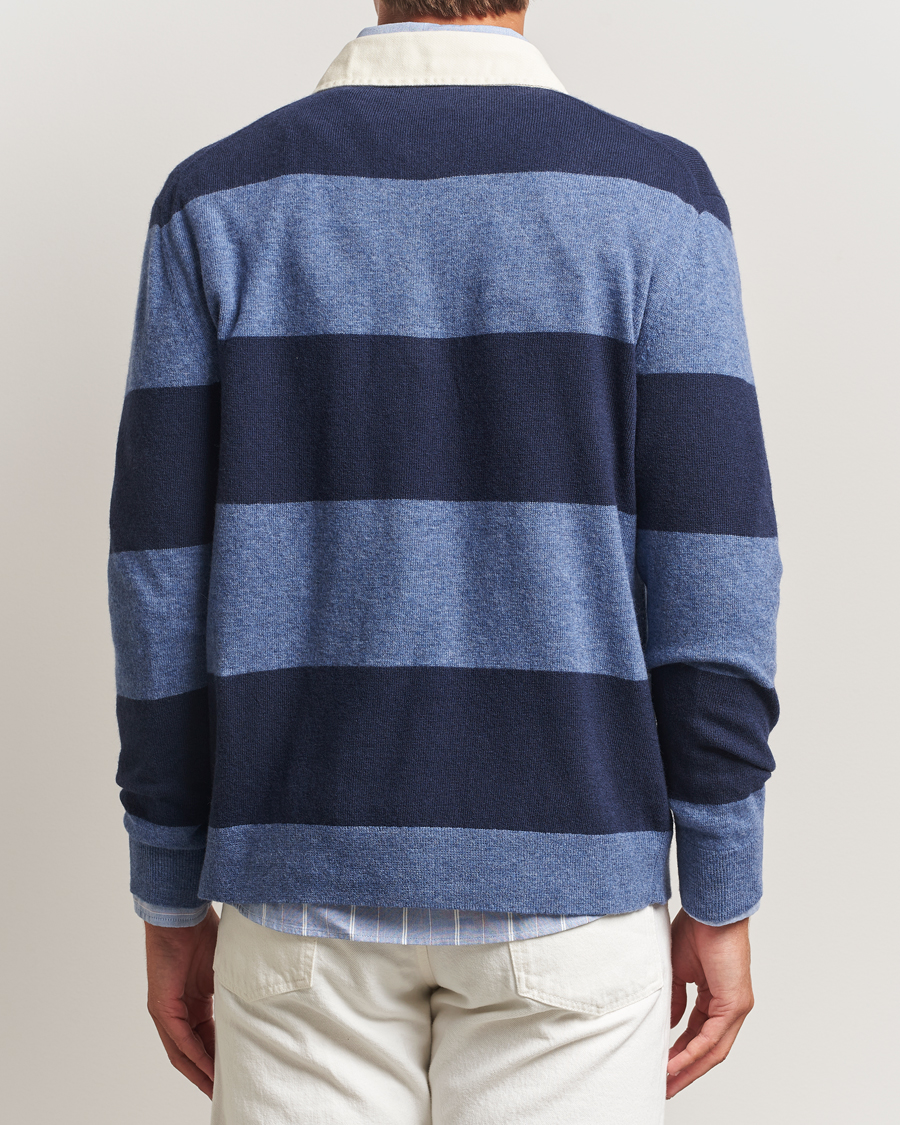 Men | Sweaters & Knitwear | GANT | Extra Fine Lambswool Striped Knitted Rugger Marine