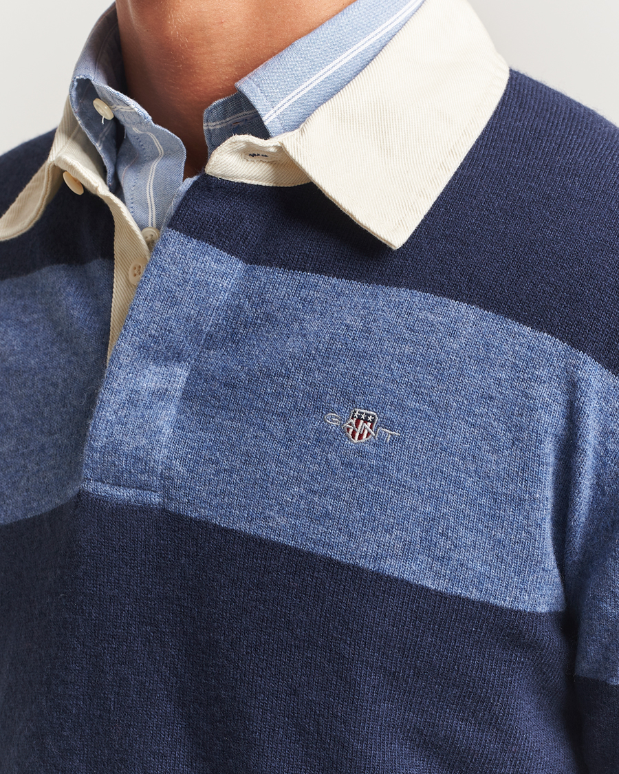 Men | Sweaters & Knitwear | GANT | Extra Fine Lambswool Striped Knitted Rugger Marine