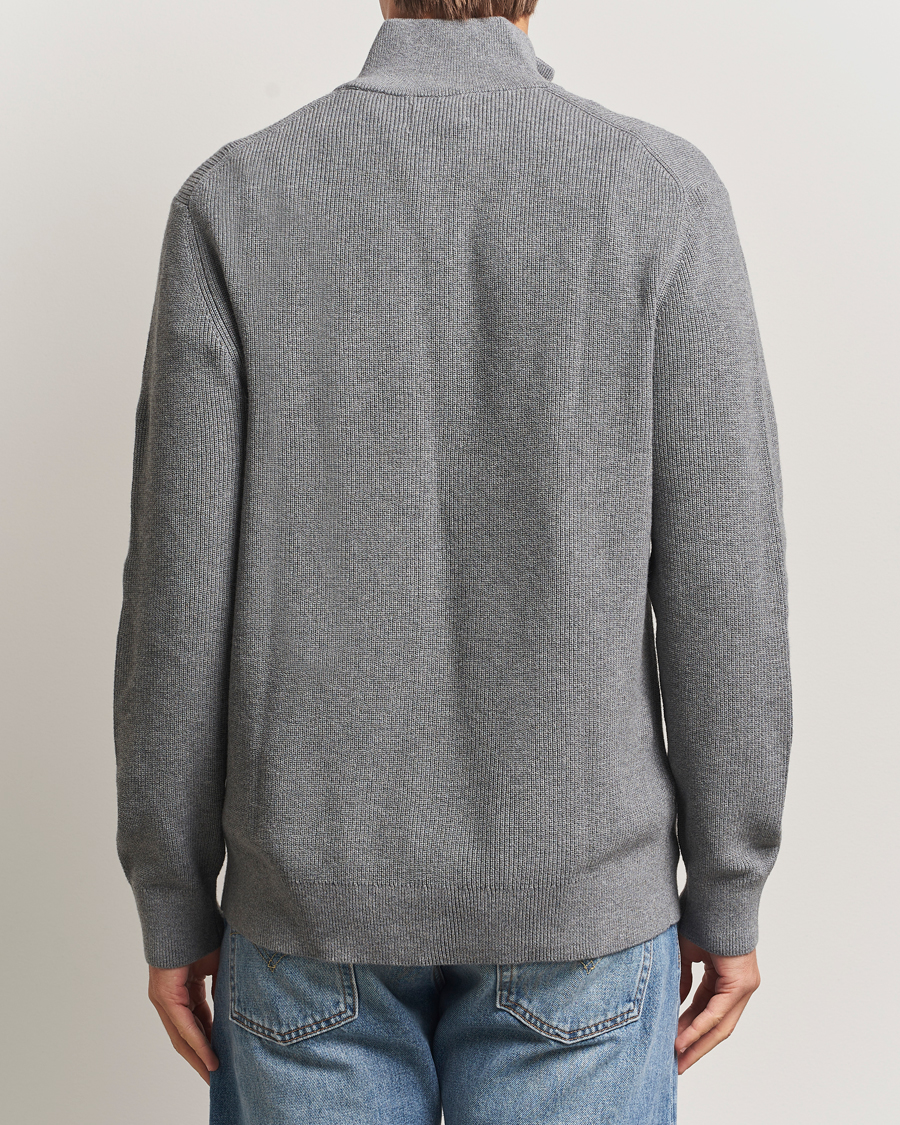 Men | Sweaters & Knitwear | GANT | Cotton/Merino Ribbed Half Zip Dark Grey Melange