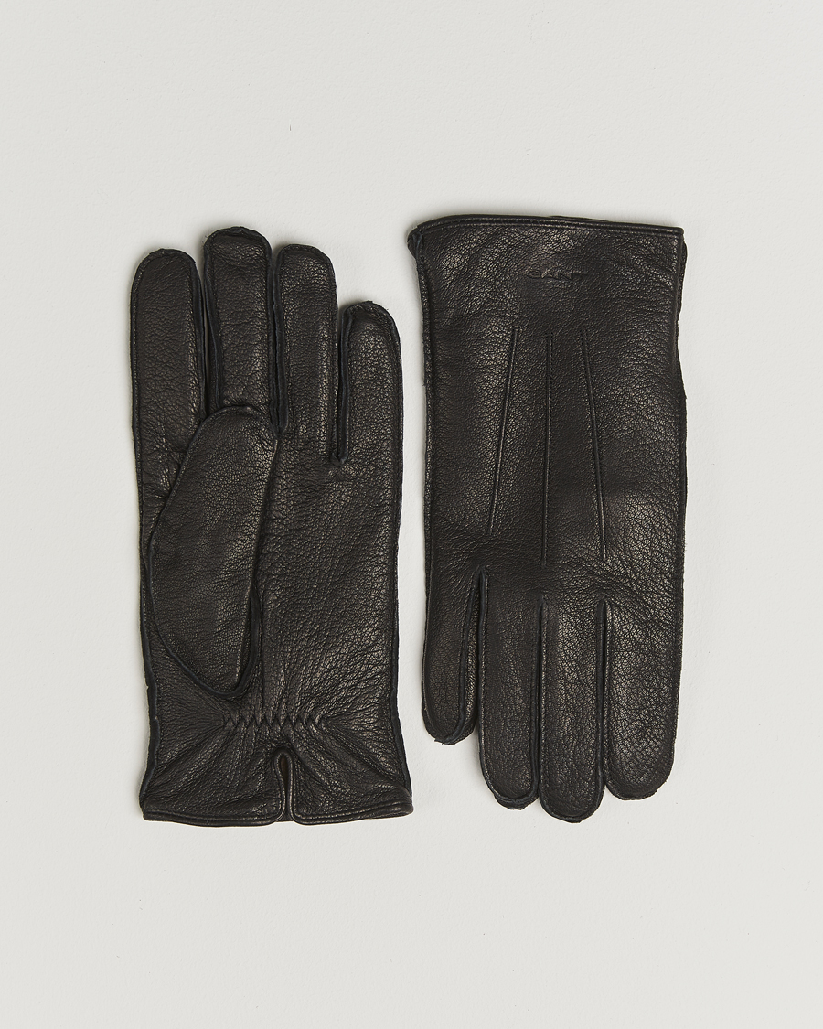 Men | Gloves | GANT | Cashmere Lined Leather Glove Black