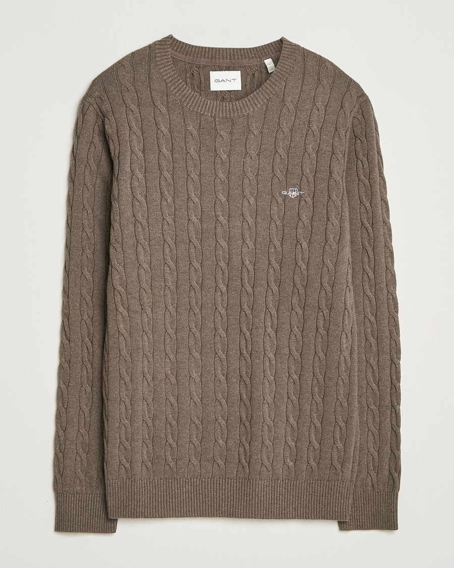 Men | Sweaters & Knitwear | GANT | Cotton Cable Crew Neck Pullover Seawood Melange