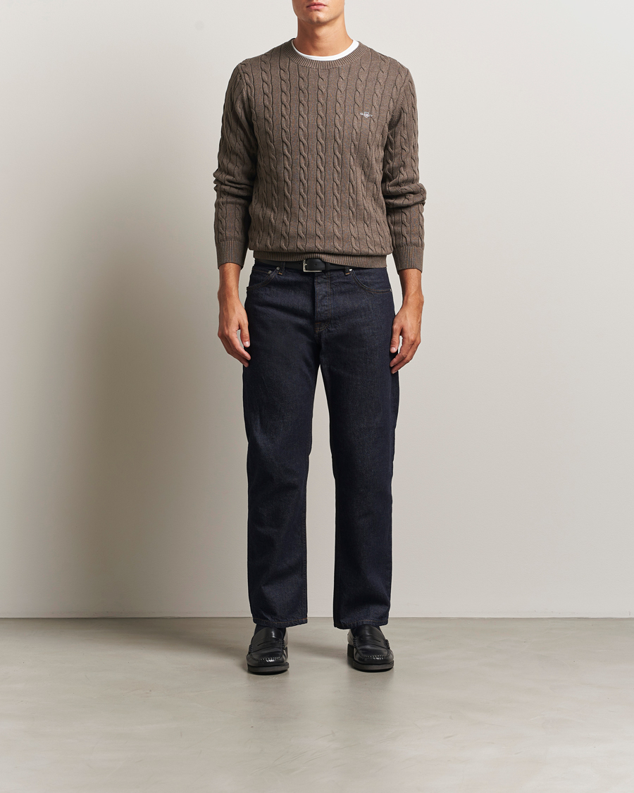 Men | Sweaters & Knitwear | GANT | Cotton Cable Crew Neck Pullover Seawood Melange