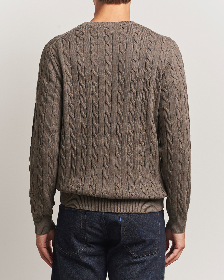 Men | Sweaters & Knitwear | GANT | Cotton Cable Crew Neck Pullover Seawood Melange