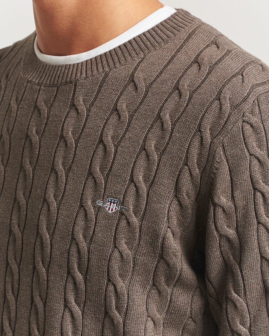 Men | Sweaters & Knitwear | GANT | Cotton Cable Crew Neck Pullover Seawood Melange