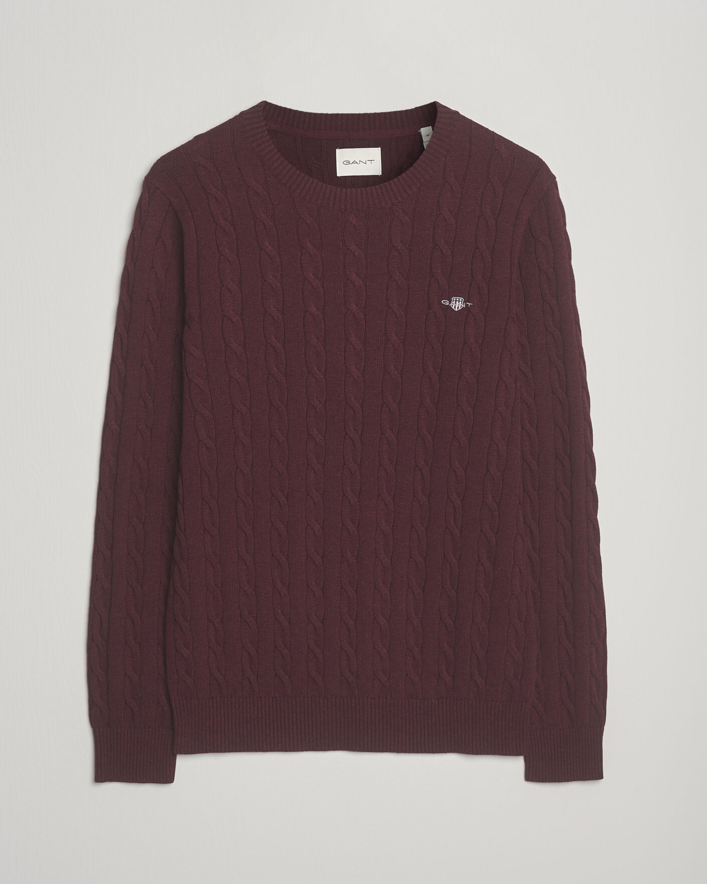 Men | Sweaters & Knitwear | GANT | Cotton Cable Crew Neck Pullover Bordeaux Melange