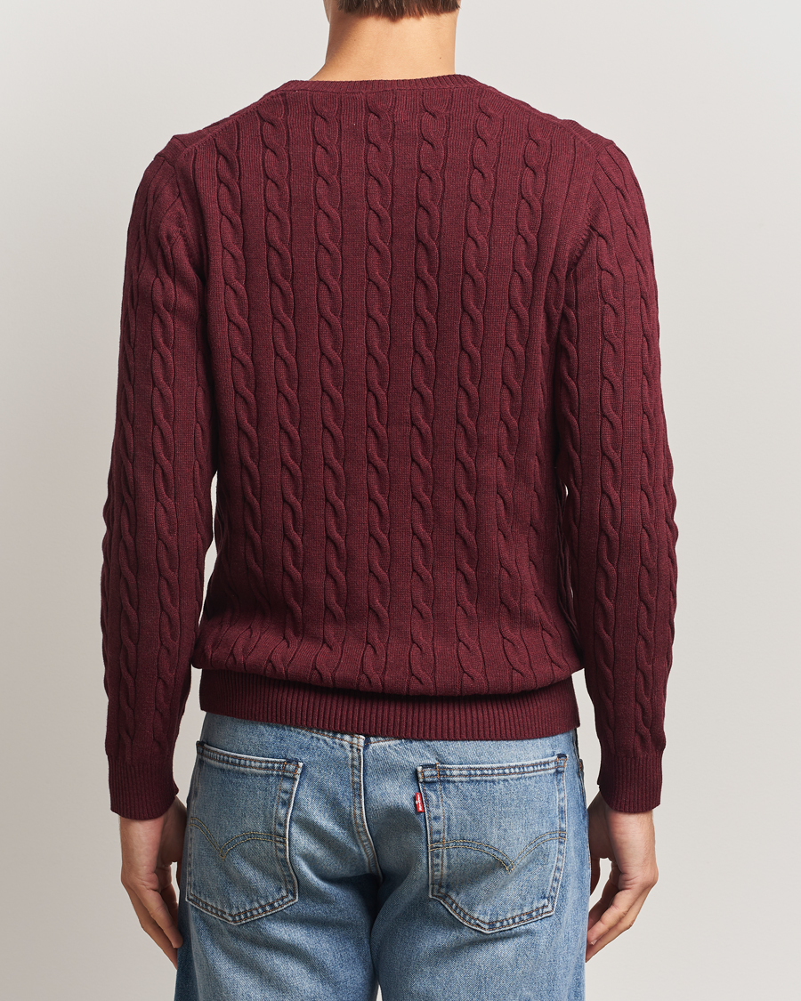 Men | Sweaters & Knitwear | GANT | Cotton Cable Crew Neck Pullover Bordeaux Melange