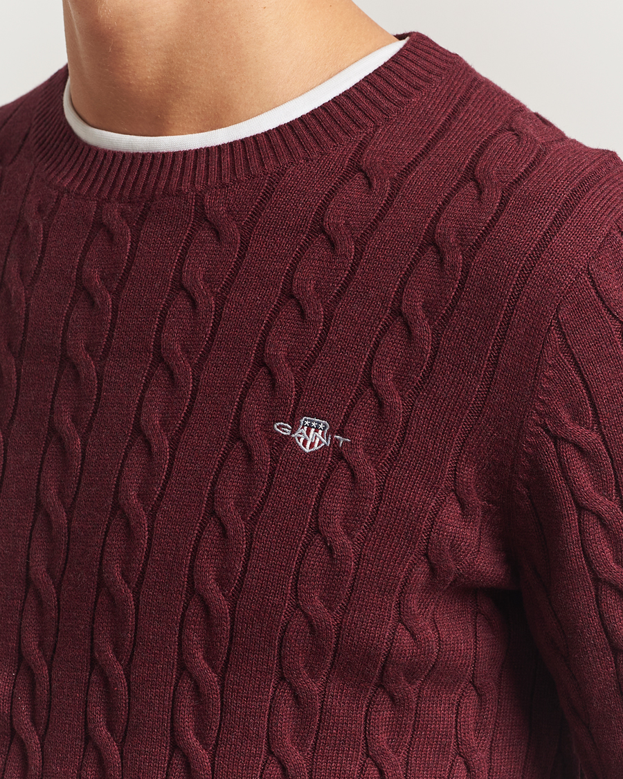 Men | Sweaters & Knitwear | GANT | Cotton Cable Crew Neck Pullover Bordeaux Melange