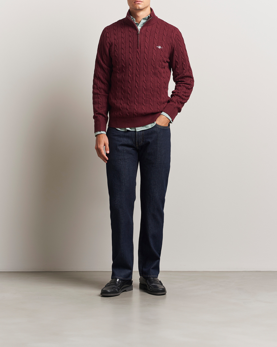 GANT Cotton Cable Half Zip Bordeaux Melange at CareOfCarl.com