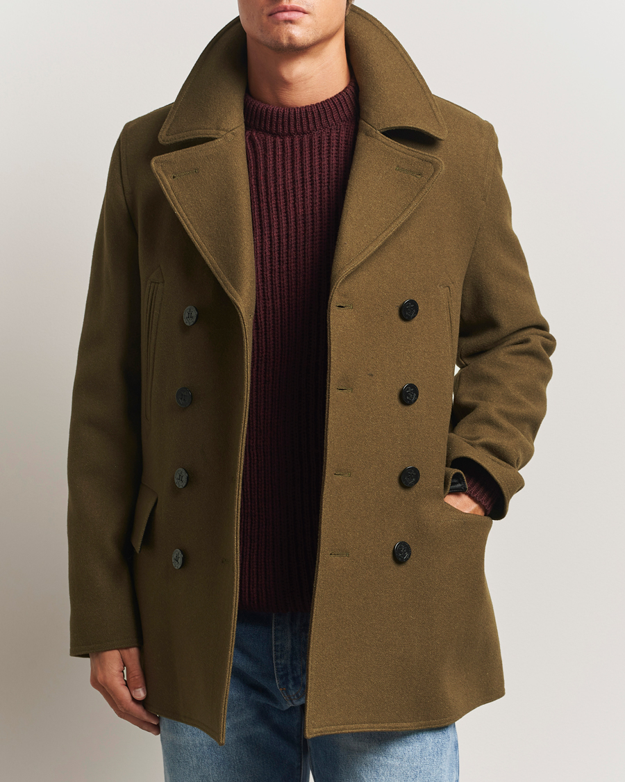 Men | Coats & Jackets | Gloverall | Churchill Reefer Peacoat Loden Green