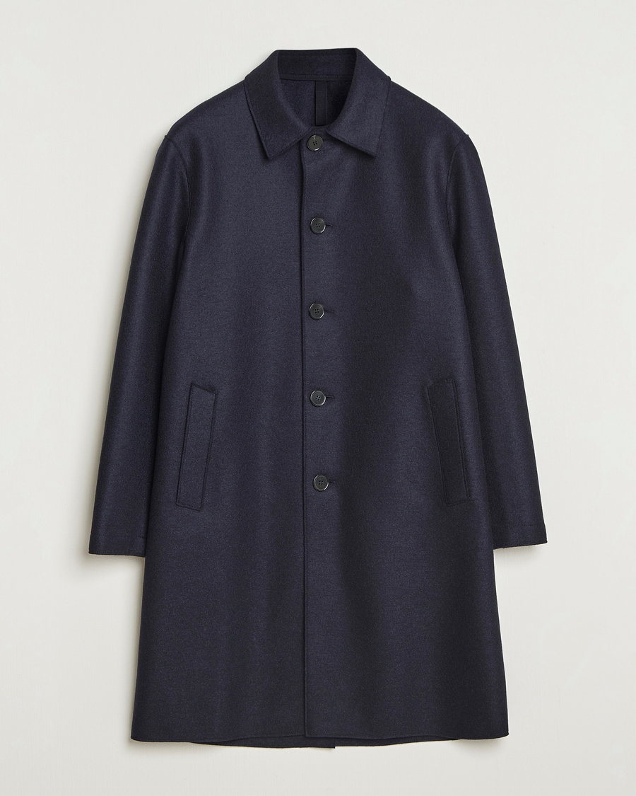 Harris Wharf London Pressed Wool Mac Coat Navy at CareOfCarl.com