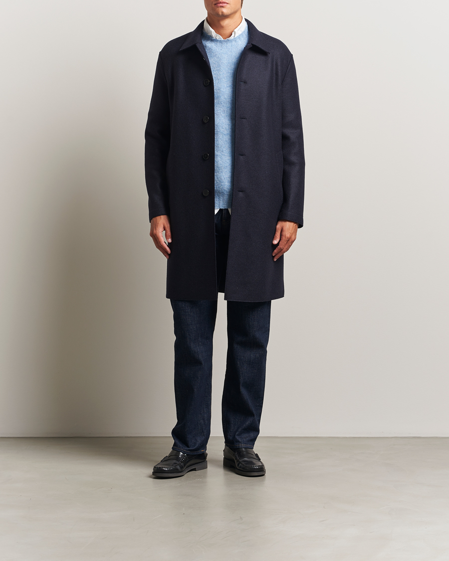 Harris Wharf London Pressed Wool Mac Coat Navy at CareOfCarl.com