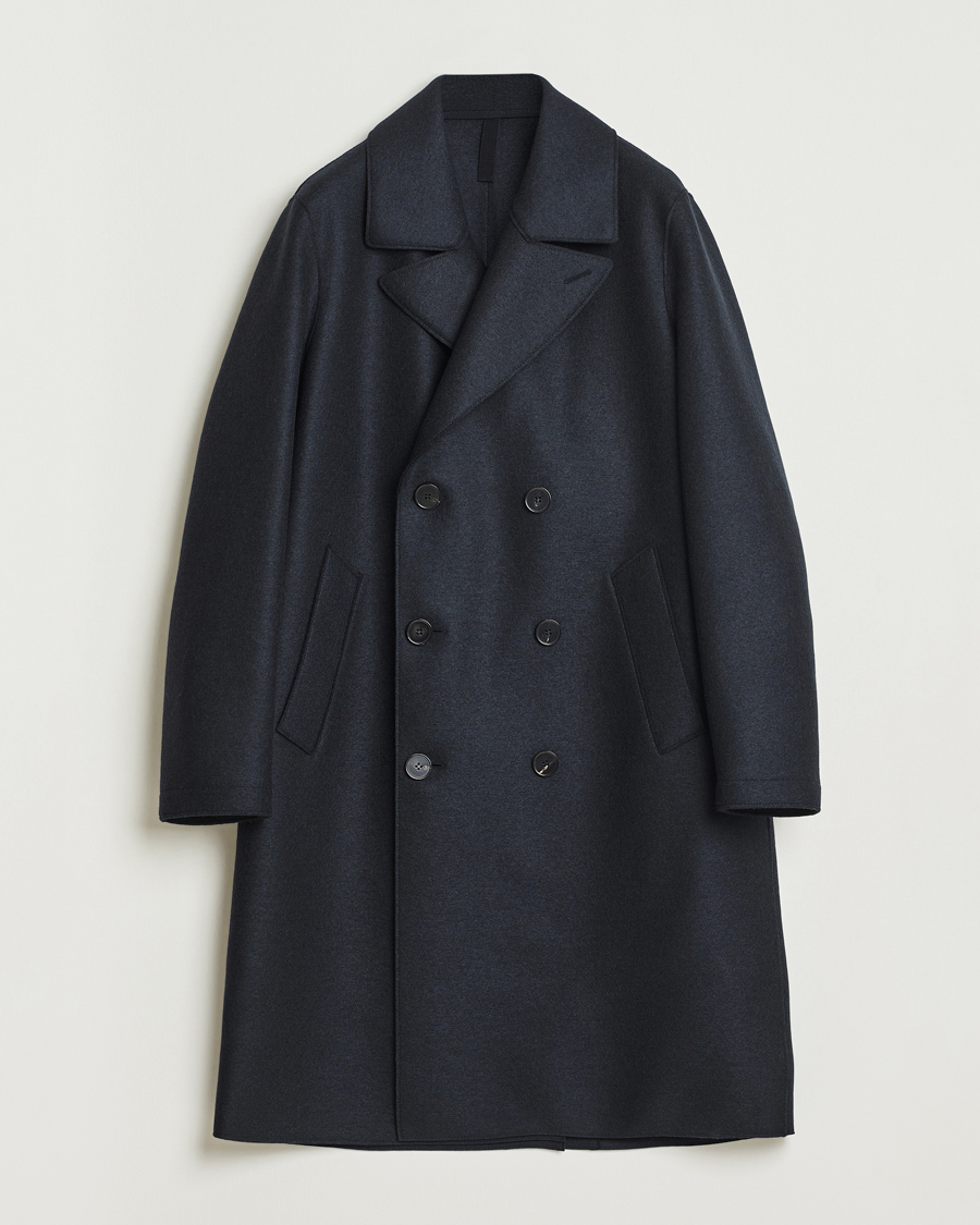 Harris Wharf London Pressed Wool Long Peacoat Dark Blue at