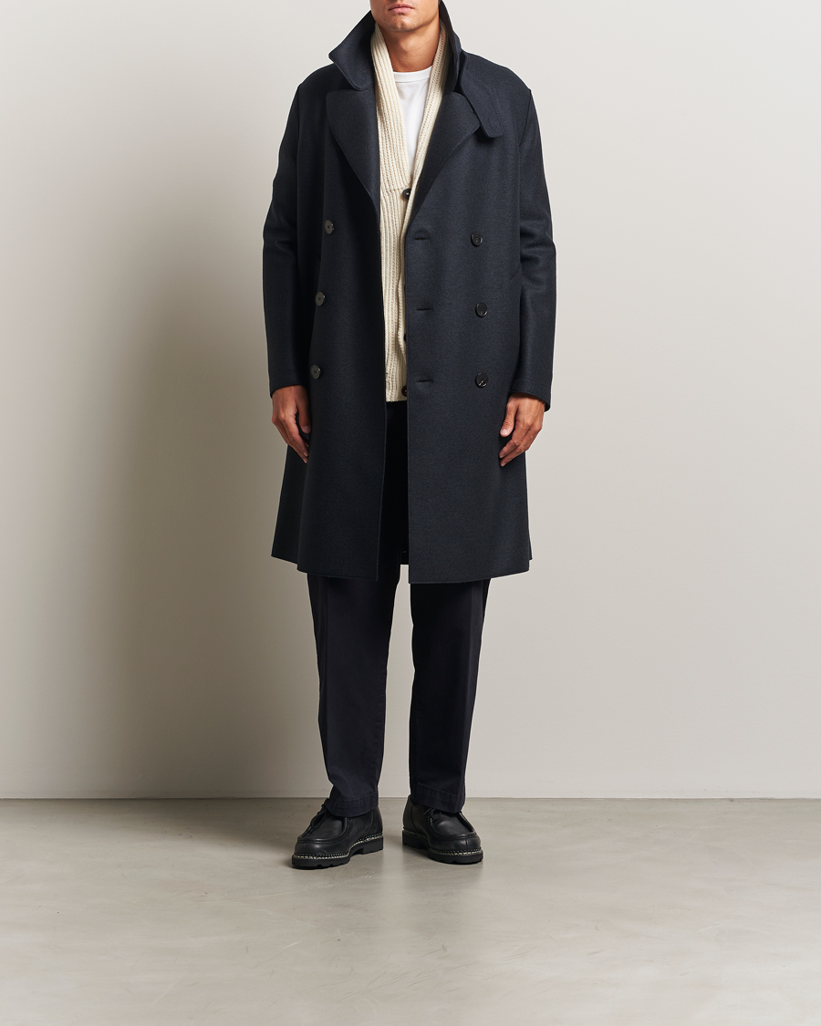 Men | Coats & Jackets | Harris Wharf London | Pressed Wool Long Peacoat Dark Blue