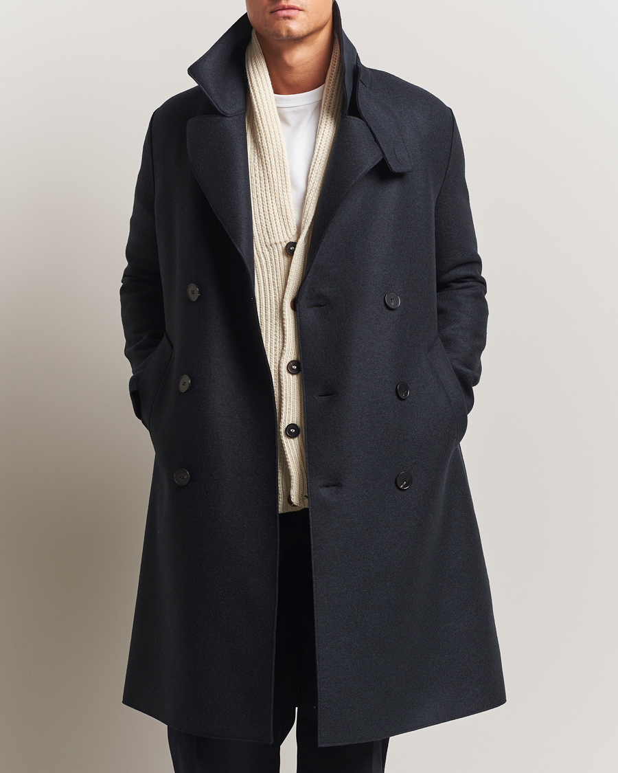 Men | Coats & Jackets | Harris Wharf London | Pressed Wool Long Peacoat Dark Blue