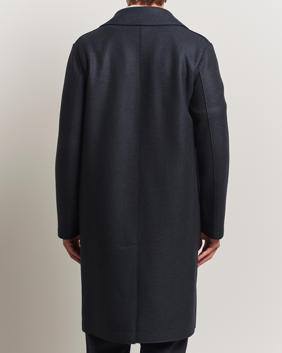 Men | Coats & Jackets | Harris Wharf London | Pressed Wool Long Peacoat Dark Blue