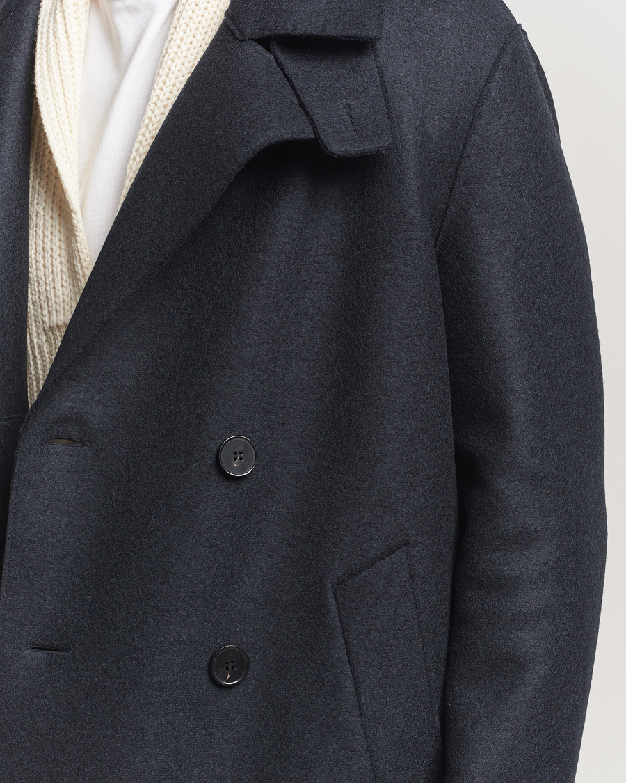 Men | Coats & Jackets | Harris Wharf London | Pressed Wool Long Peacoat Dark Blue