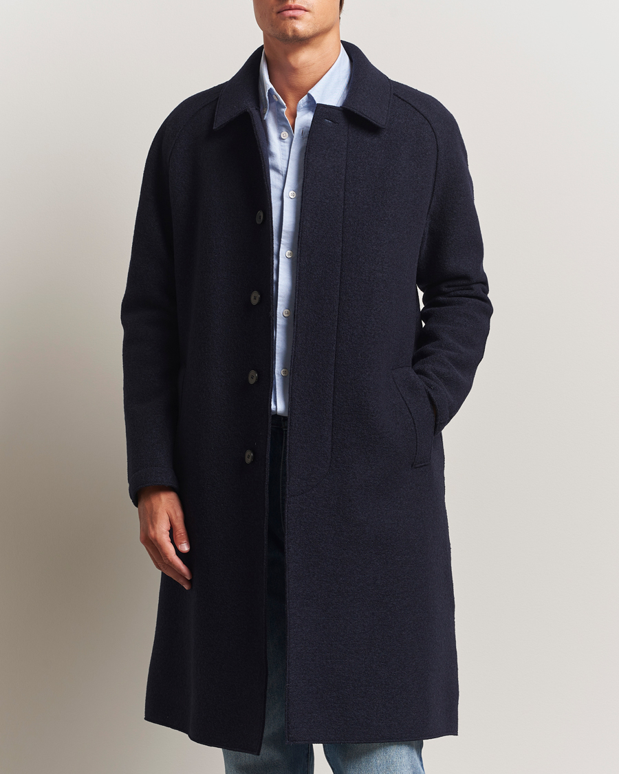 Harris Wharf London Boiled Wool Fly Front Balmacan Coat Navy at